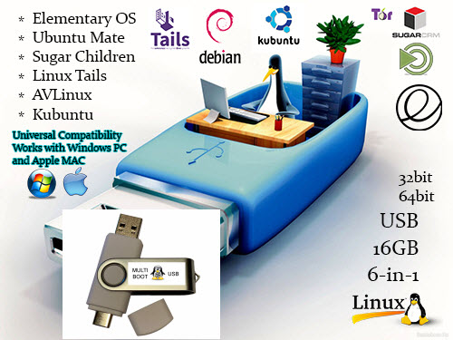 Universal Multi-Boot Linux Operating Systems OS Install Bootable Boot USB Flash Thumb Drive for PCs and Apple MACs