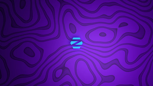 a purple background with a blue logo on it