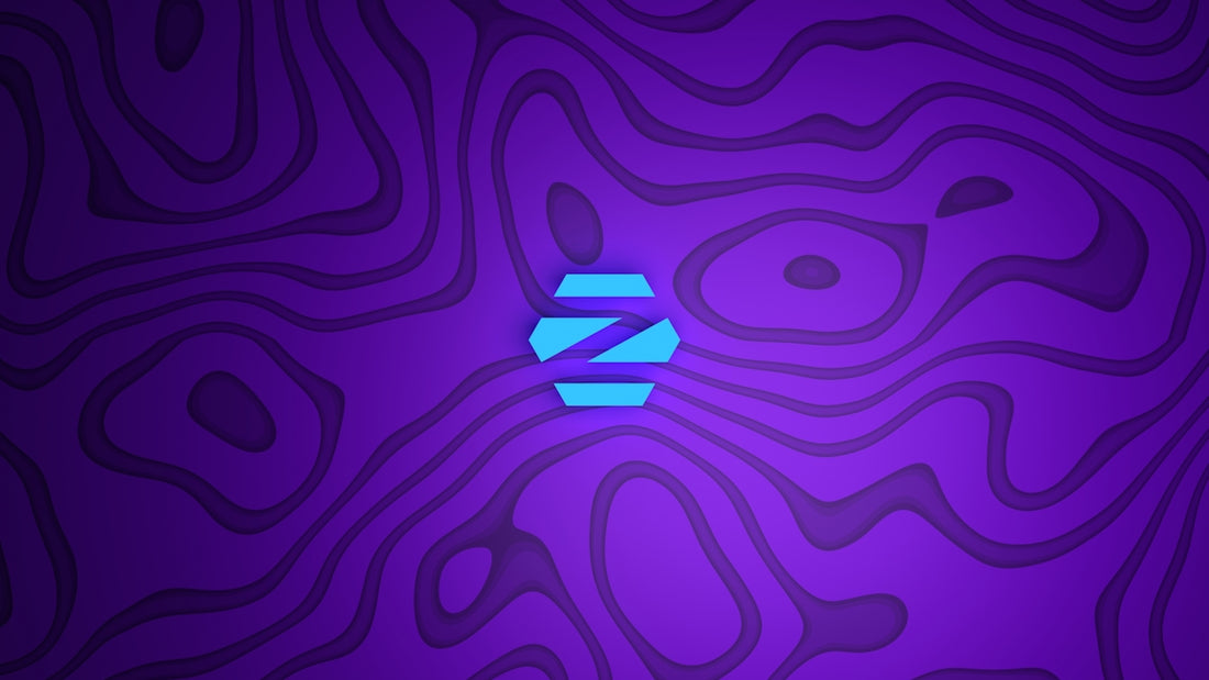 a purple background with a blue z logo