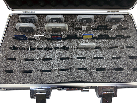 Memory and USB Drive Storage Organizer Case - Aluminum - Combination Lock - Carry Handle - 48 USB slots - 6 RAM strips