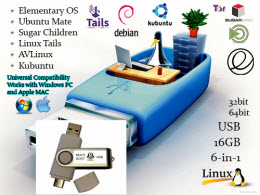 Universal Linux Operating Systems 6-in-1 Multi-Boot Bootable Live OS USB